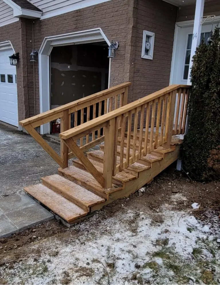Completed accessibility staircase at a home entrance