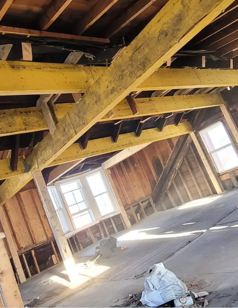 Exposed structural framing during a building restructure